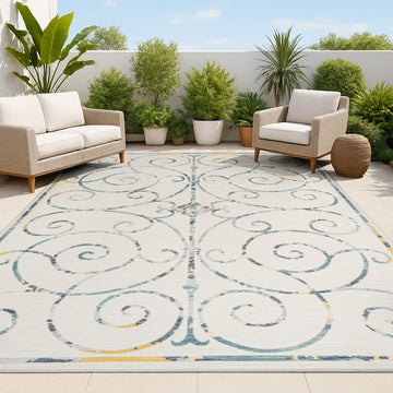 Danae Classic Cottage Filigree Scroll Reversible Machine-Washable Indoor/Outdoor Area Rug